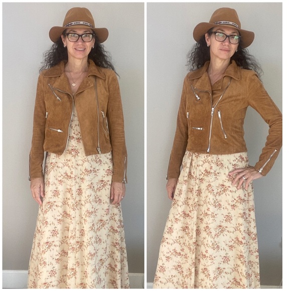 Lulu’s “Suede” With Love faux suede caramel-colored zip Moto jacket Sz Small - Picture 4 of 14